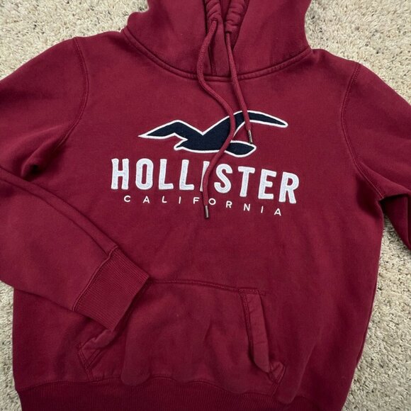 Hollister California Hoodie Red Pullover Drawstring Size Small w Logo Hooded - Picture 4 of 8